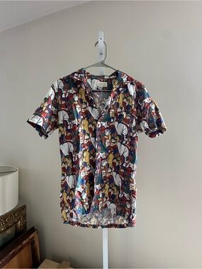 Alfred Linen Multicolor Printed Short-Sleeve Button-Down Shirt